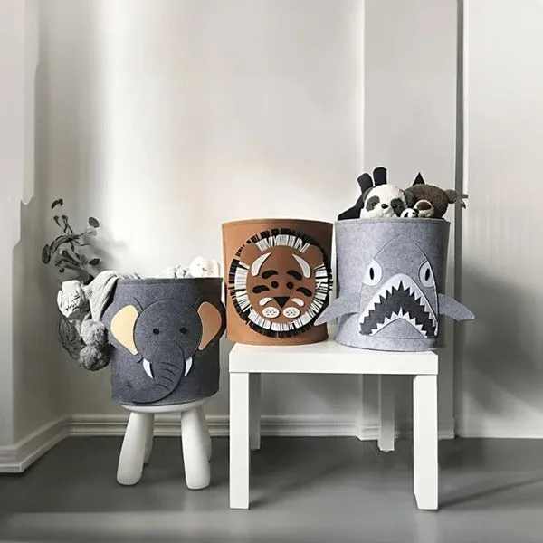 Foldable Animal Design Laundry Storage Basket – Cute Felt Clothes Organizer for Home (Random color-Pack of 1)