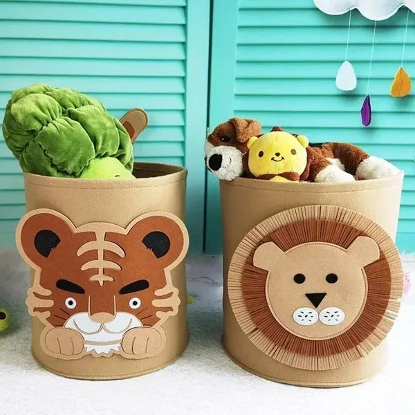 Premium Tiger & Lion Design Foldable Storage Basket – Cute Felt Organizer for Toys, Clothes & Household Items (Random design-Pack of 1) - Buy Online at Alikart