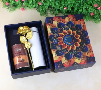 Effete Coffee Almonds Gift Hamper, Golden Rose With Bottle (3 Pc Set), Mix Color