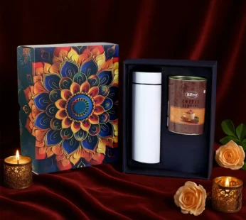 Effete Coffee Almonds Gift Hamper, Golden With Bottle (2 Pc Set), Mix Color