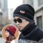 Winter Beanie Cap Scarf Set with thick faux fur lining in black