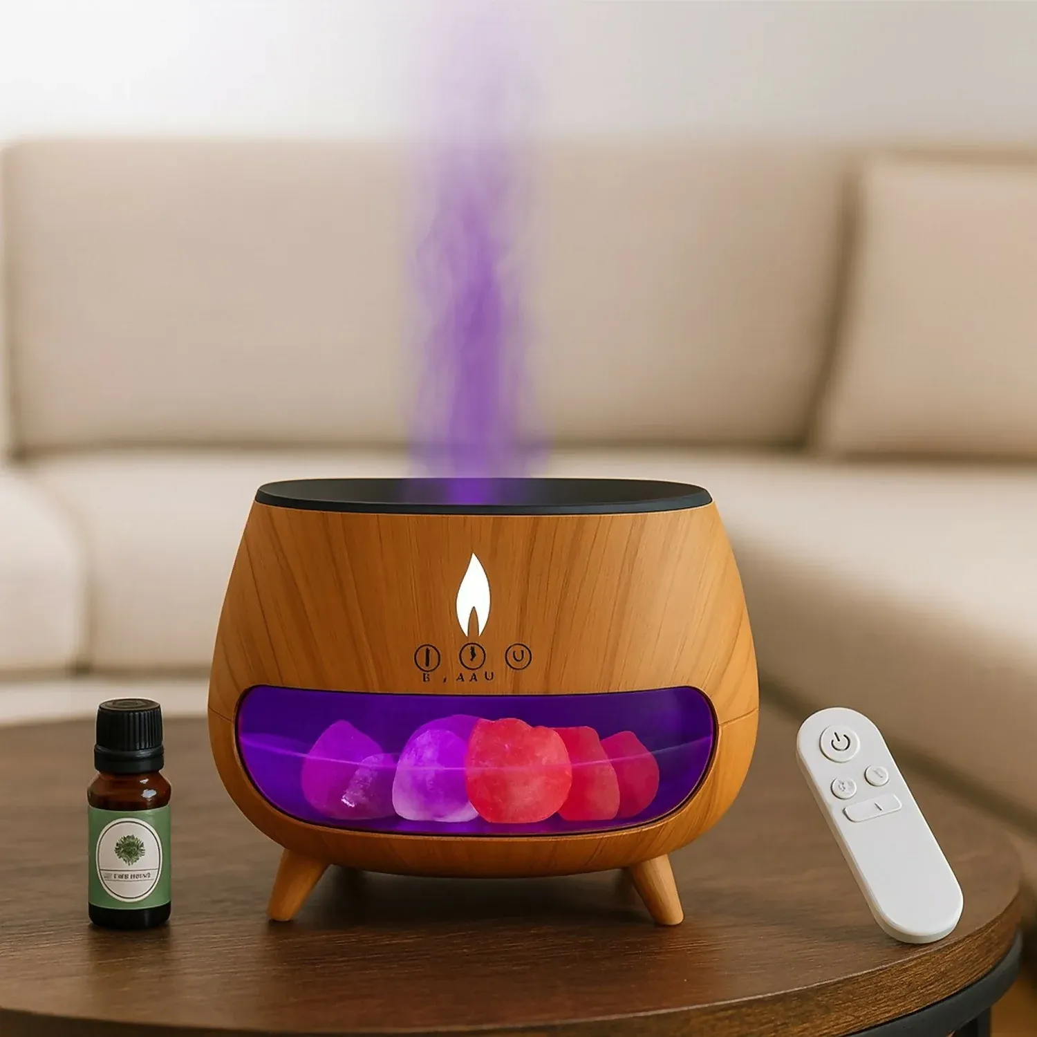 Flame Aroma Diffuser with Himalayan Salt Rocks & Remote Control - Detailed Feature View 1