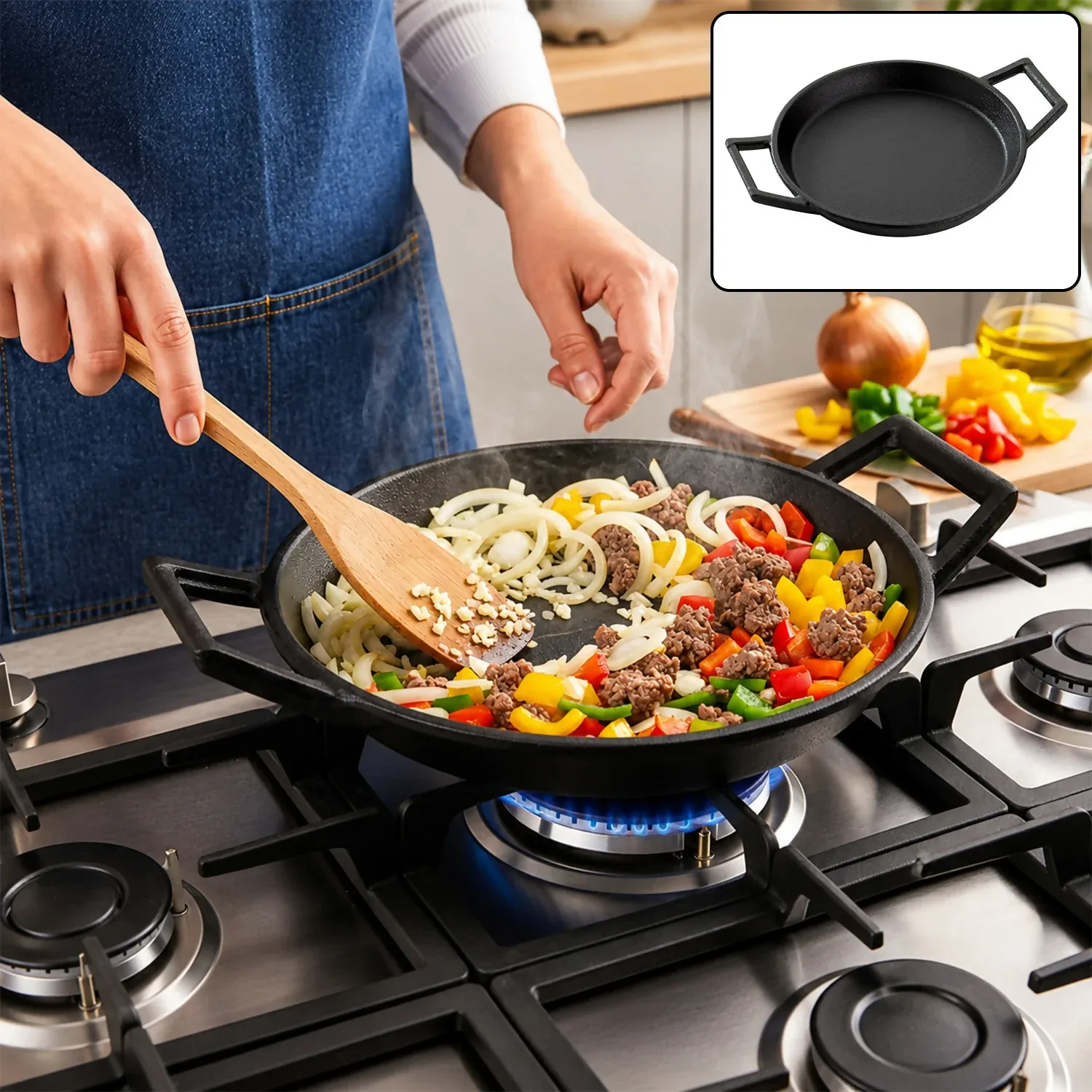 Premium Pre-Seasoned Cast Iron Skillet Fry Pan with Double Side Handles (22cm) - Buy Online at Alikart