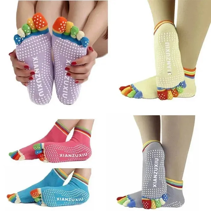 Yoga Gym Non-Slip Socks for Women – Colorful Massage Toe Socks with Full Grip for Home, Sports & Exercise (Random color-Pack of 1 Pair) - Detailed Feature View 2