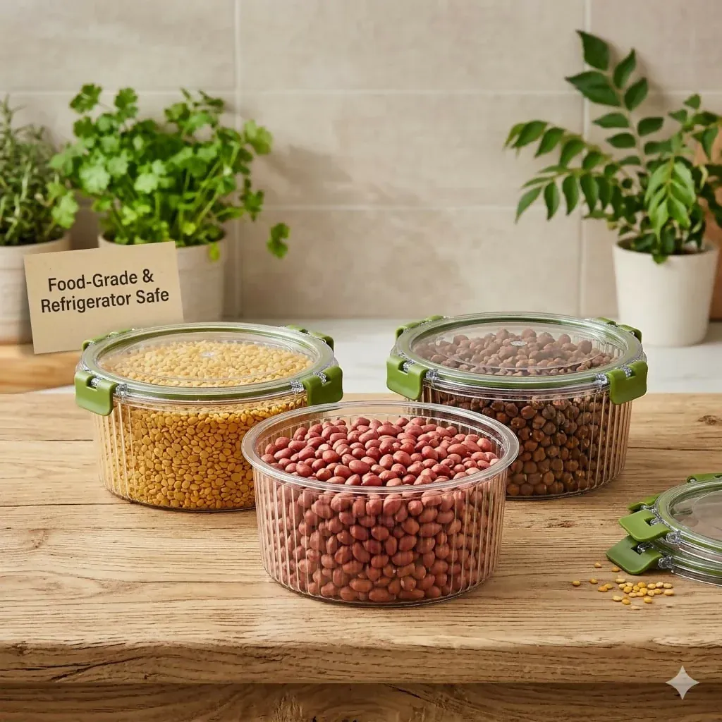 Bingo 3-Piece Premium Food Storage Container Set (1600ml Each) | Airtight 4-Way Lock & Leak-Proof | BPA-Free Food Grade Material | Refrigerator Safe & Space Saving Clear Jars - Detailed Feature View 3