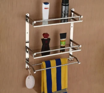 Multipurpose Wall Mounted Bathroom Shelf Organizer with Towel Bar and Storage Rack