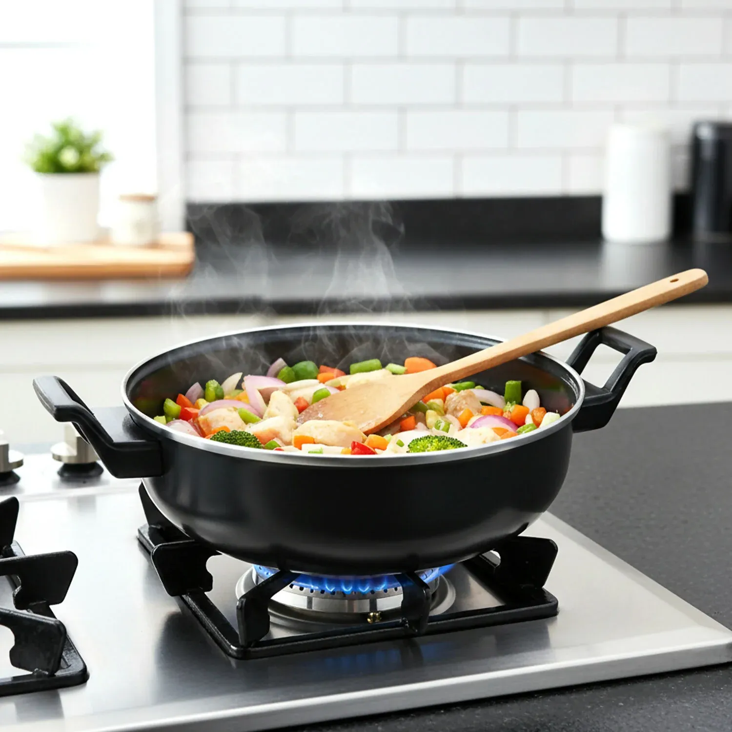 Multipurpose Kitchen Cooking Pan for Frying, Stir Fry, Curry & Vegetable Cooking - Detailed Feature View 3
