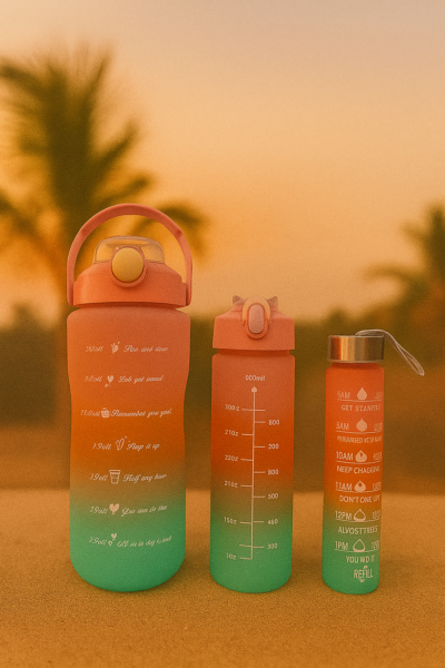 GlowSip Coral Gradient Water Bottle Set – 3-Pack (300ml–1L)