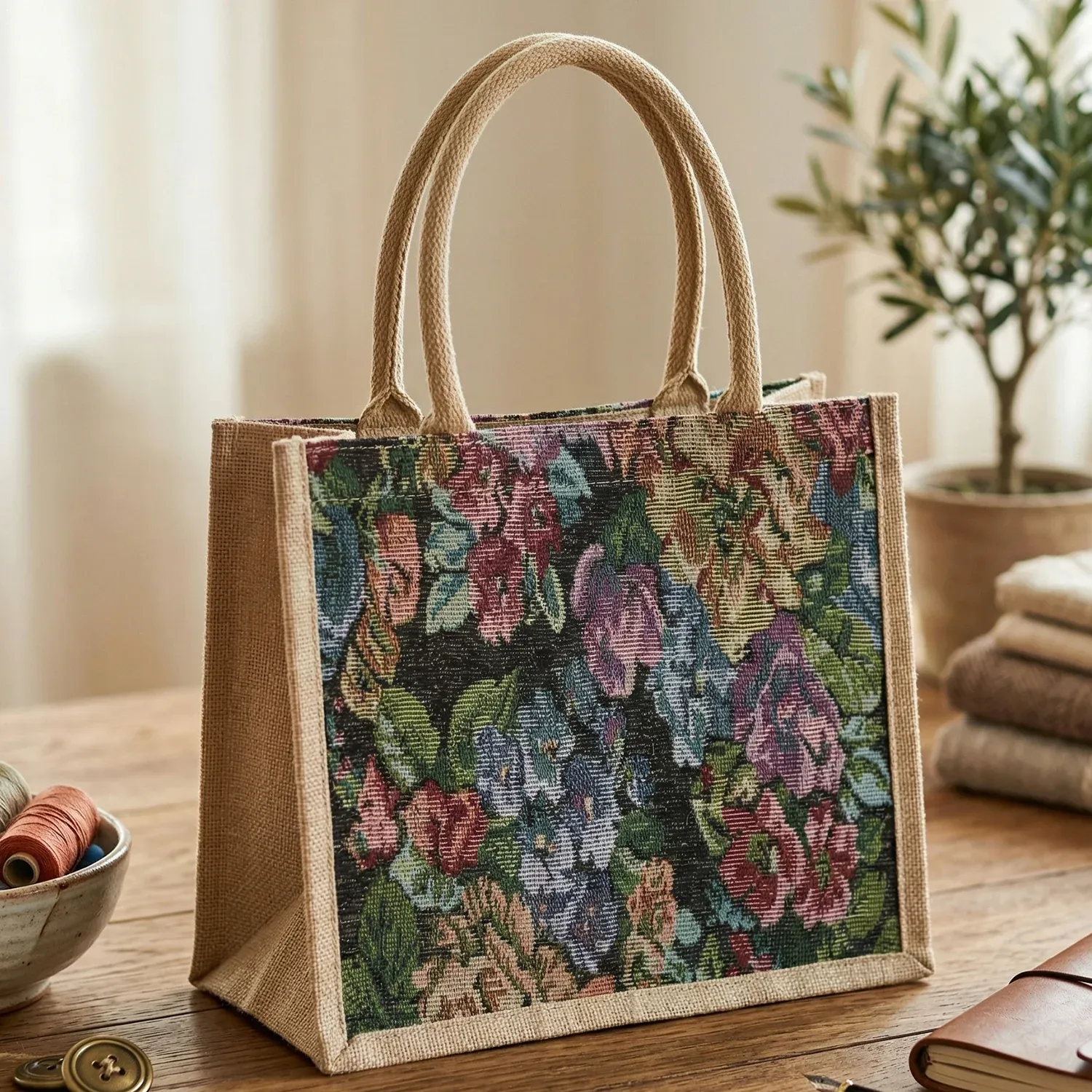 Multipurpose Floral Print Carry Hand Bag 1 Pc 29x33 Cm - Detailed Feature View 2