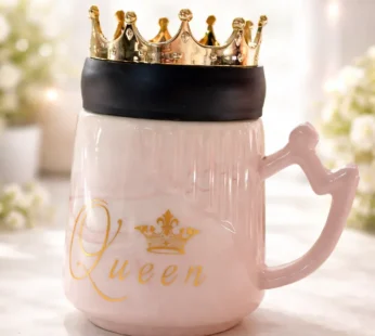 Queen Crown Ceramic Mug with Lid | Luxury Coffee & Tea Mug | Pink