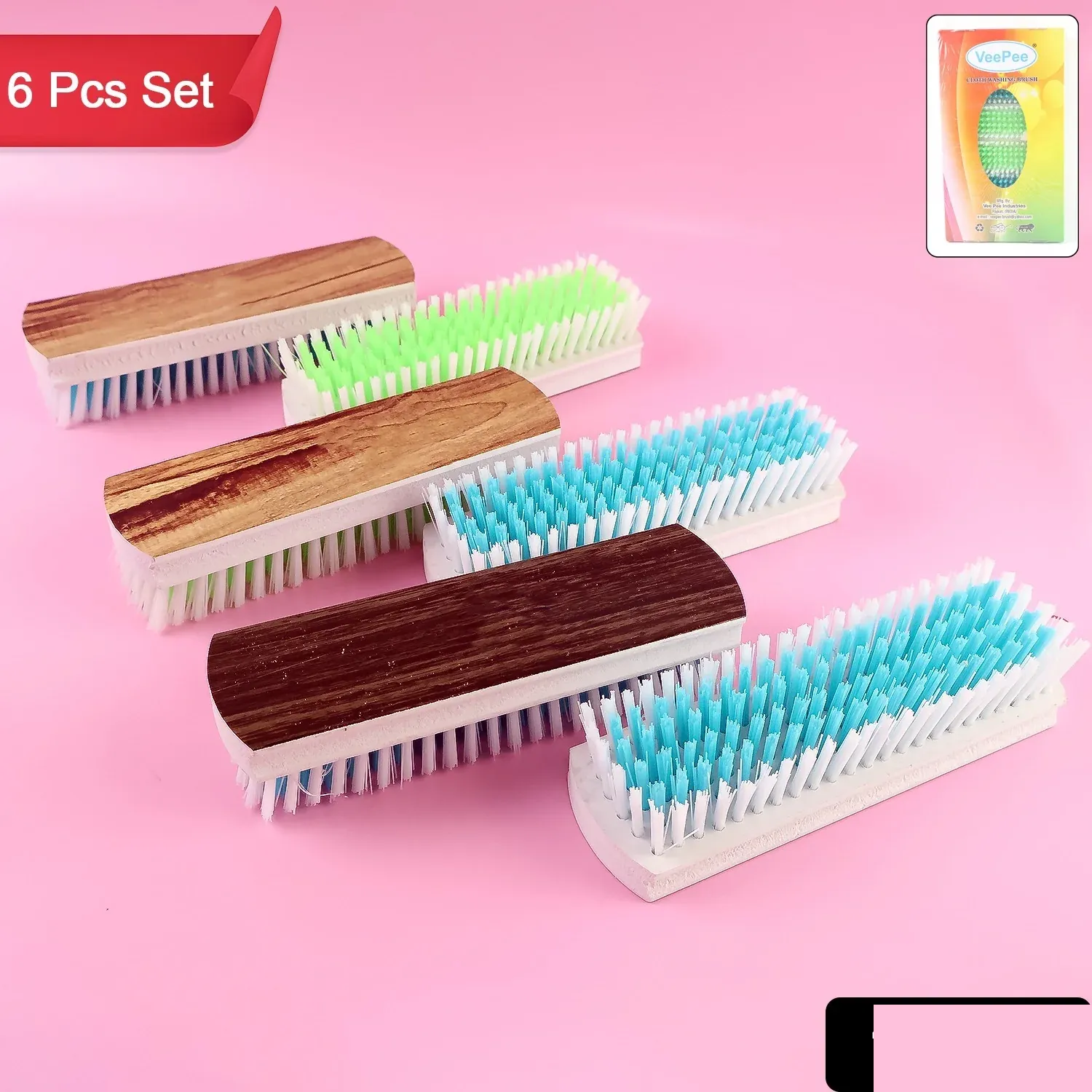 VeePee 6-Piece Cloth Washing and Cleaning Scrub Brush Set - Detailed Feature View 1
