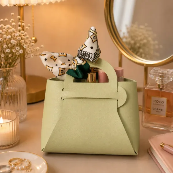 Mini Green Handbag Organizer with Printed Bow for Women