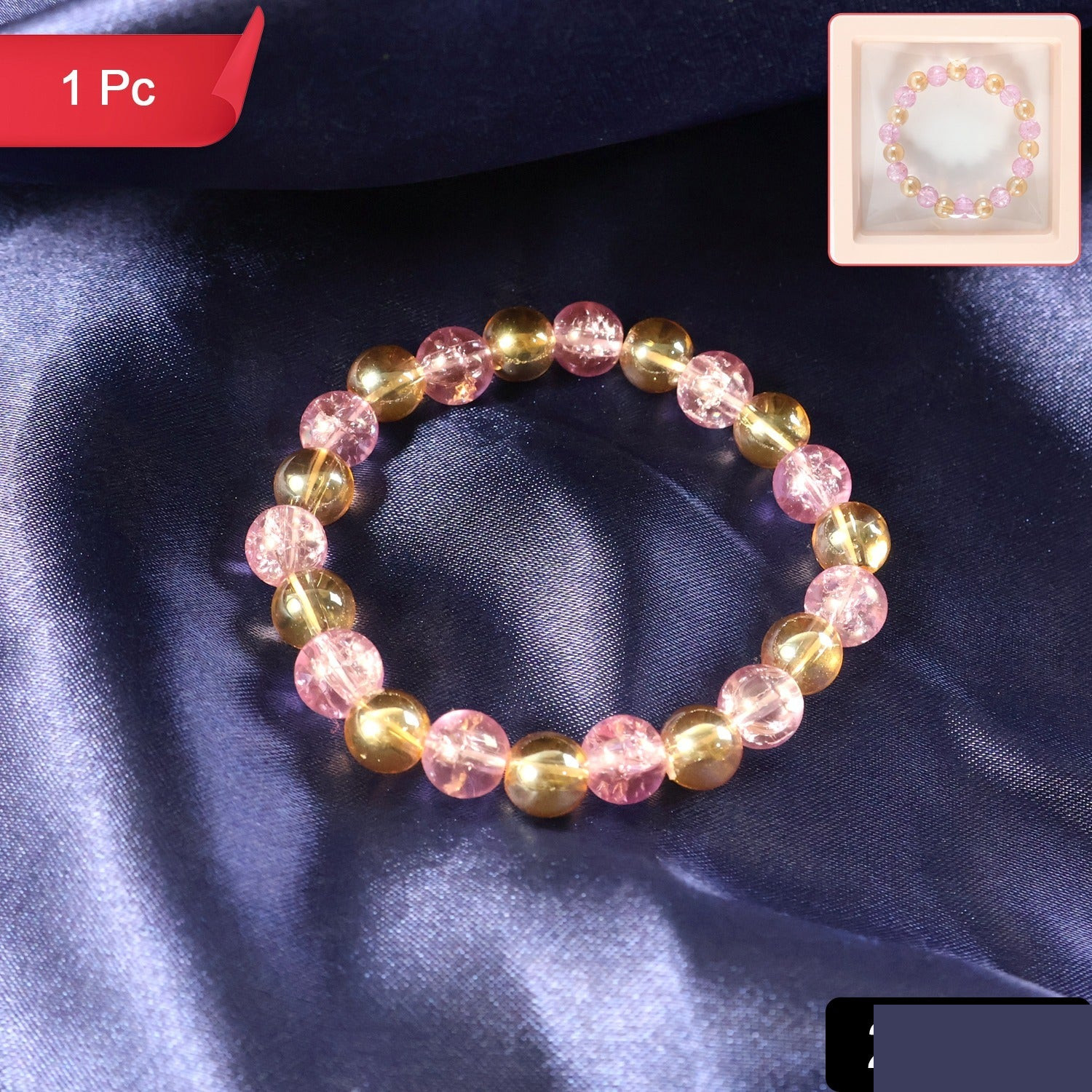 Elegant Dual-Tone Crystal Beaded Stretch Bracelet (1 Pc) - Detailed Feature View 1