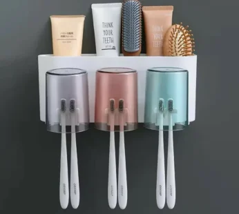 Self Adhesive Toothbrush Holder 3 Cup Set Wall Mounted Bathroom Organizer Storage