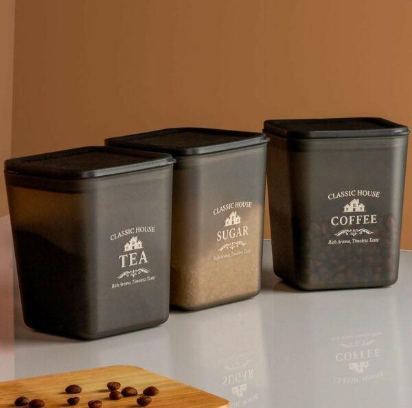 Premium Airtight Tea Coffee Sugar Storage Container Set Plastic Kitchen Jars Black Finish (Pack of 3 Pc)