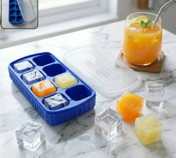 Multipurpose Square Ice Cube Tray with Lid (1 Pc, 17×9 Cm, 8 Grid)