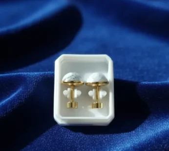 Minimalist Grey Stone Stud Earrings – Gold Plated Tiny Dome Ear Piercings – Everyday Hypoallergenic Jewelry (1 Pair)