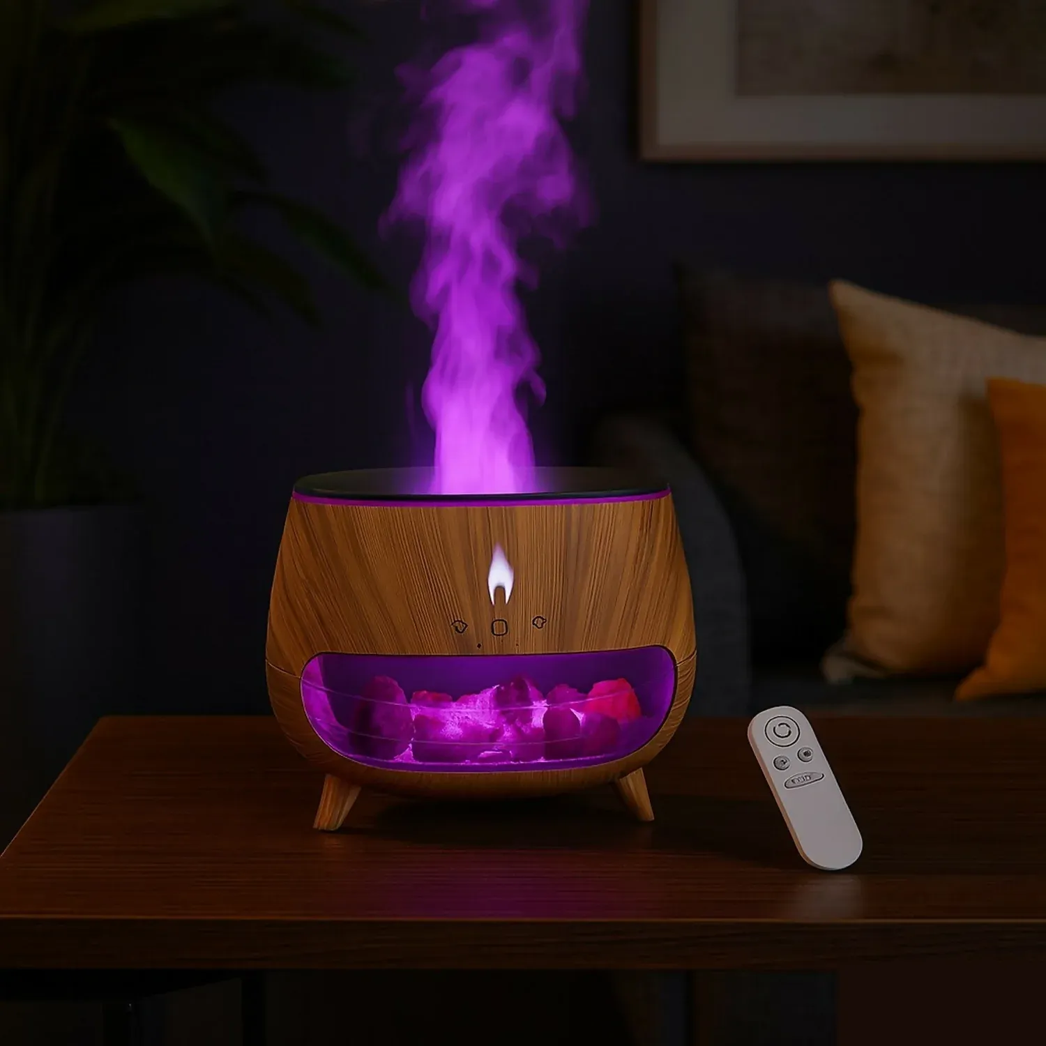 Premium Flame Aroma Diffuser with Himalayan Salt Rocks & Remote Control - Buy Online at Alikart