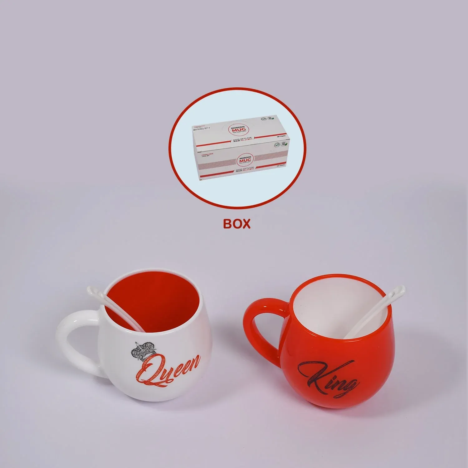 King & Queen Printed Couple Matching Coffee / Tea Plastic Coffee Mug (300ml Set of 2) - Detailed Feature View 2