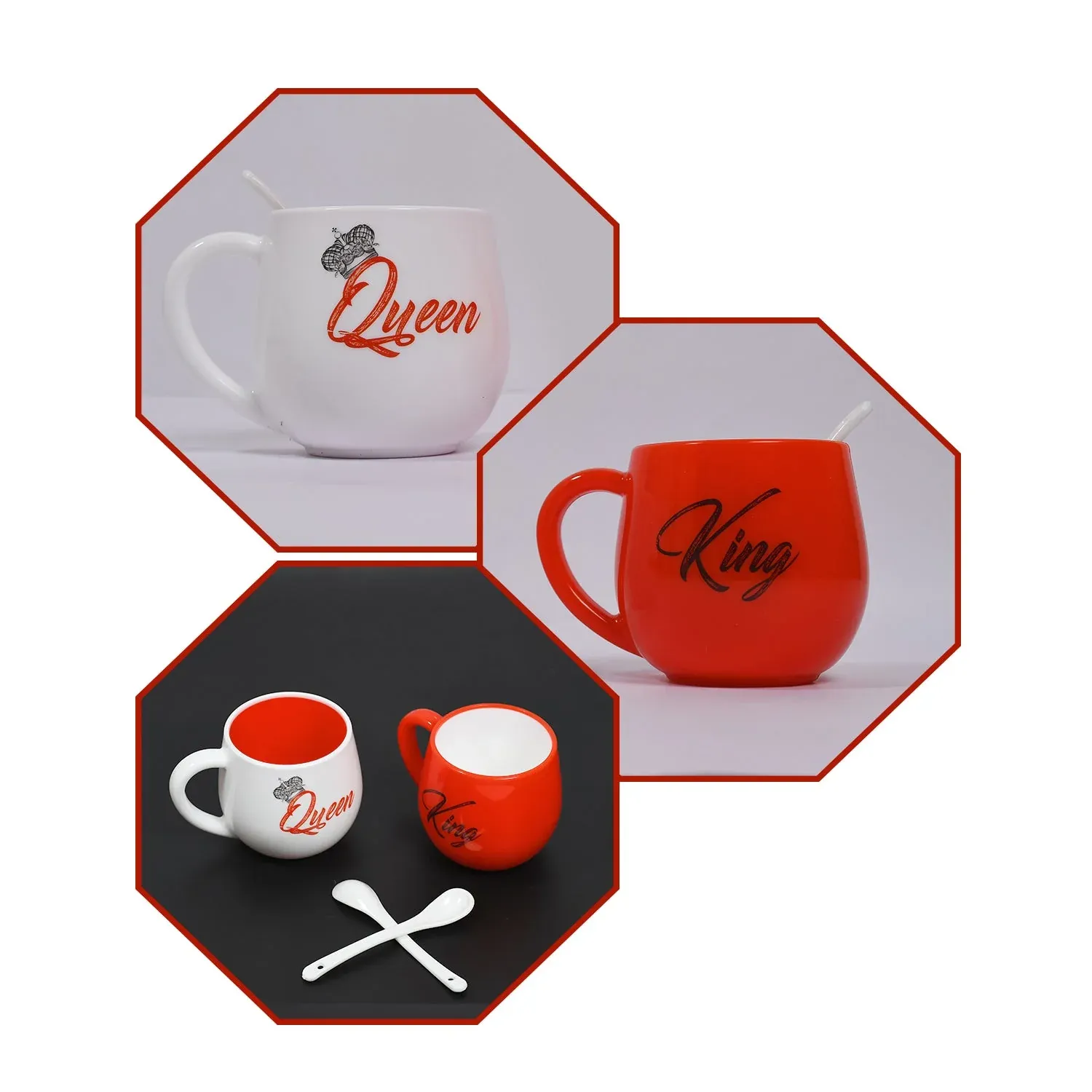 King & Queen Printed Couple Matching Coffee / Tea Plastic Coffee Mug (300ml Set of 2) - Detailed Feature View 3