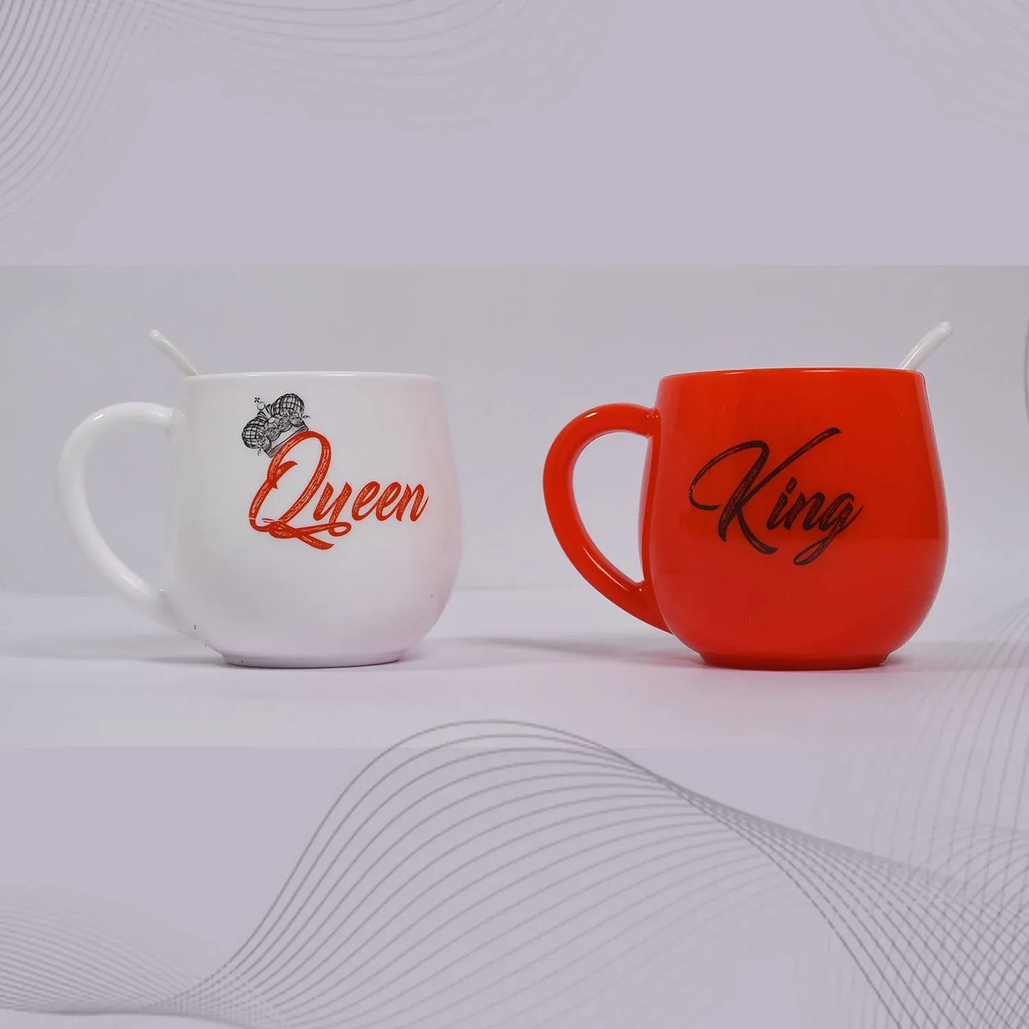 King & Queen Printed Couple Matching Coffee / Tea Plastic Coffee Mug (300ml Set of 2) - Detailed Feature View 6