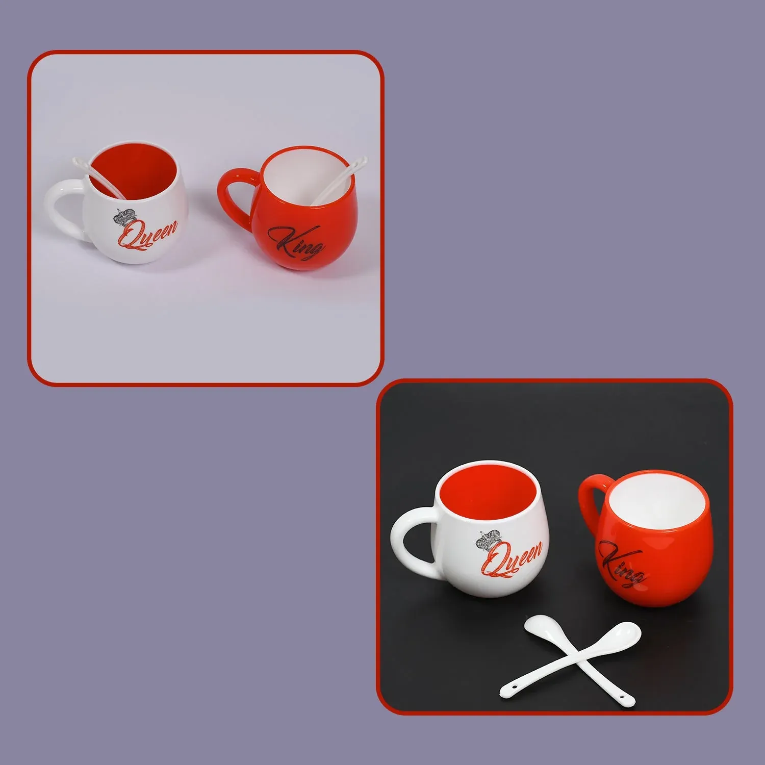 King & Queen Printed Couple Matching Coffee / Tea Plastic Coffee Mug (300ml Set of 2) - Detailed Feature View 7