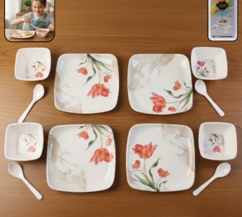 12-Piece Floral Ceramic Dinner Set with Plates, Bowls & Spoons
