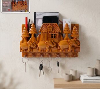 Safari Home Decorative Wall Key Holder with Storage Shelf & Multi Hooks