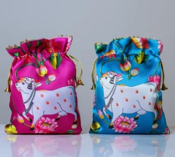 Trendy Cow Print Potli Bags – Perfect for Diwali, Navratri & Wedding Return Gifts (Random color-Pack of 1)
