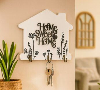 Home Sweet Home Wooden Key Holder Wall Mount with Hooks
