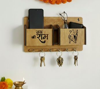 Decorative Jay Shree Ram Engraved Key Organizer with 6 Hooks