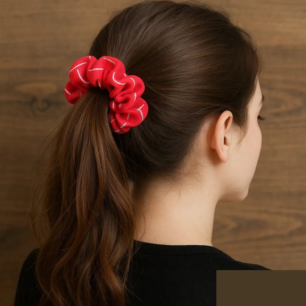 Striped Georgette Scrunchies – Soft Hair Ties for Women & Girls | Random Color Ponytail & Bun Hair Accessory (Random color-Pack of 1) - Detailed Feature View 3