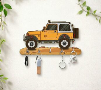 Jeep Design Wooden Key Holder with 5 Hooks Decorative Wall Key Stand for Home