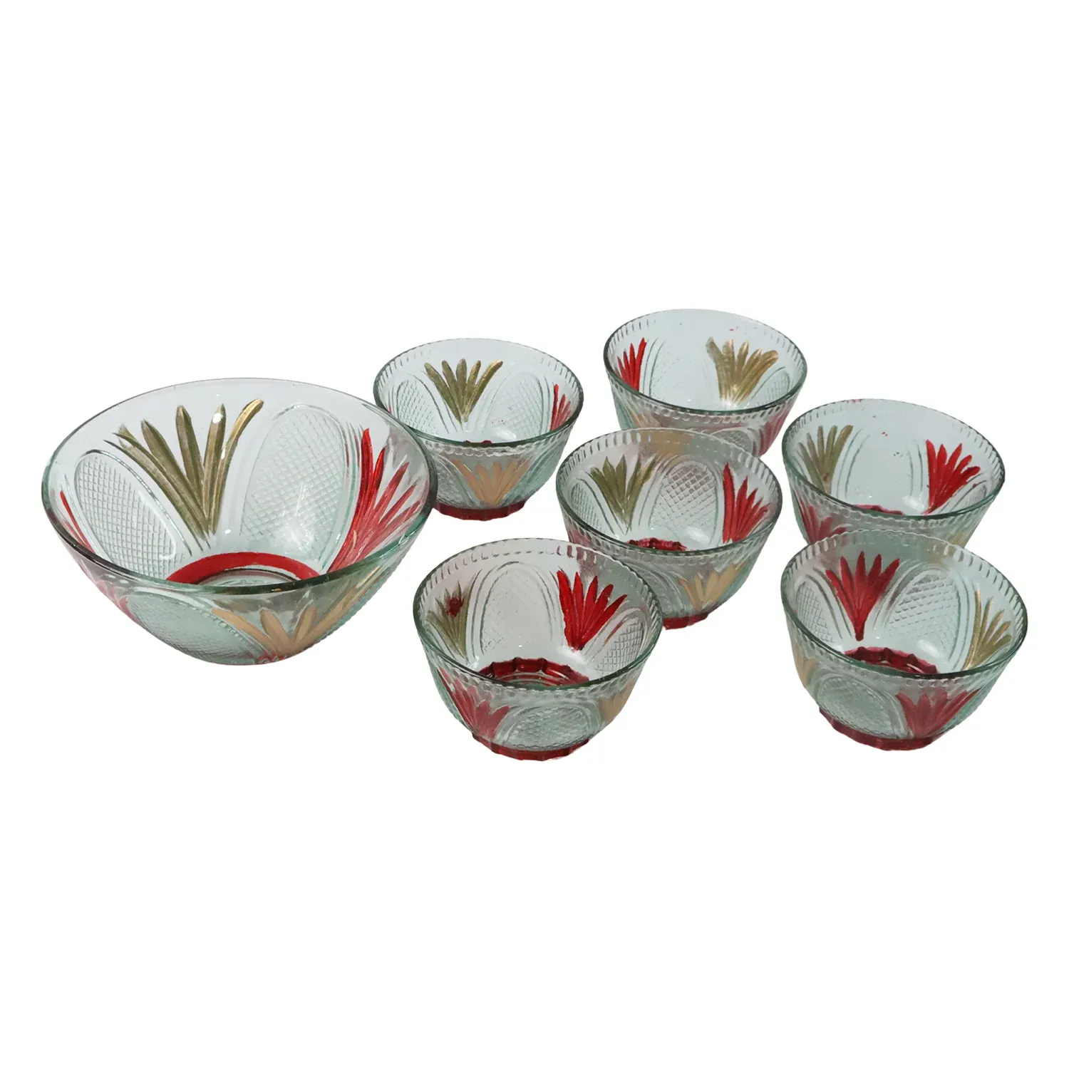 Rose glass Multipurpose Pudding / Dessert / Ice Cream Bowl Set for Home use, Home & Kitchen Serving Bowl for Sundae, Sweets, Snacks, Fruit, Pudding, Nuts or Dip, Serving Bowls 6 Medium & 1 Big Bowl (Set of 7 pc) - Detailed Feature View 4
