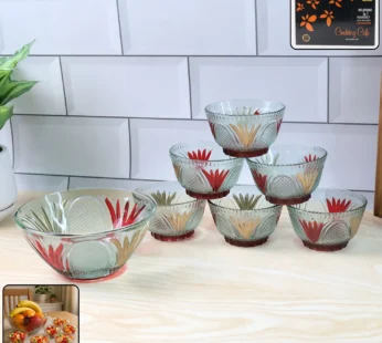 Rose glass Multipurpose Pudding / Dessert / Ice Cream Bowl Set for Home use, Home & Kitchen Serving Bowl for Sundae, Sweets, Snacks, Fruit, Pudding, Nuts or Dip, Serving Bowls 6 Medium & 1 Big Bowl (Set of 7 pc)