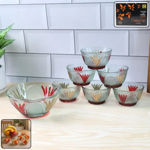 Rose glass Multipurpose Pudding / Dessert / Ice Cream Bowl Set for Home use, Home & Kitchen Serving Bowl for Sundae, Sweets, Snacks, Fruit