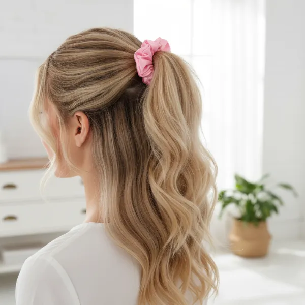 Large Satin Silk Scrunchie – 1 Pc Premium Hair Tie for Women (Random Colour) - Detailed Feature View 1