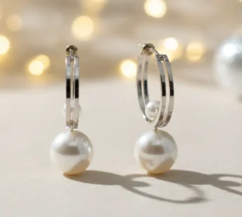 Modern  Half Hoop Earrings – Double Pearl Drop Front Facing Statement Jewelry (Random color-1 Pair)