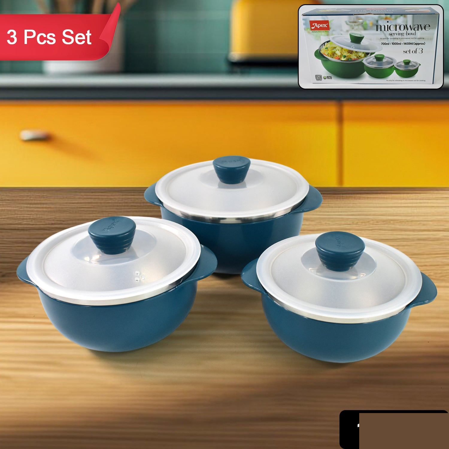 Apex Microwave-Safe Serving Bowl 3 Pcs Set (700ml, 1000ml, 1400ml) - Detailed Feature View 1