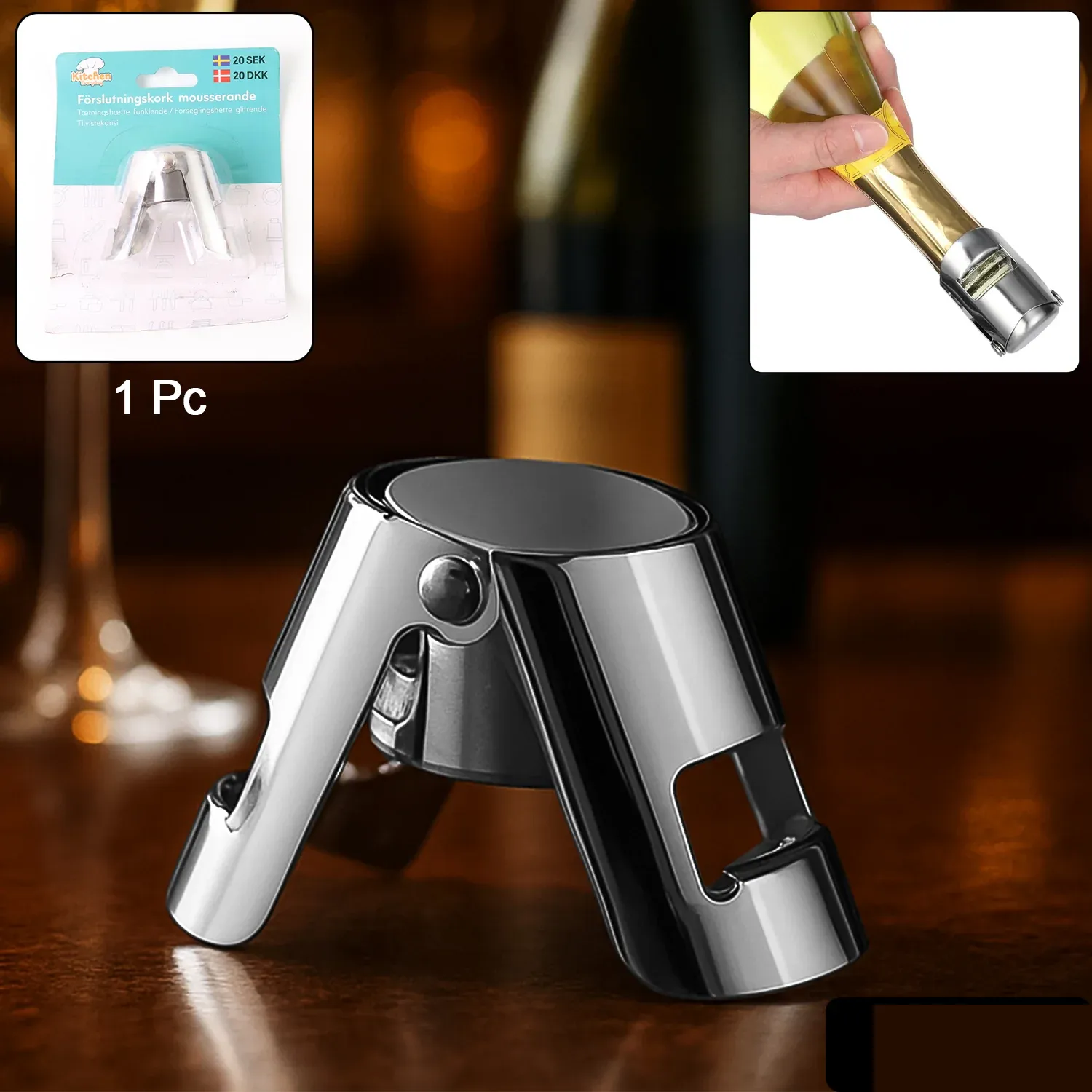 Stainless Steel Sealed Sparkling Champagne Bottle Stopper Big size - Detailed Feature View 1