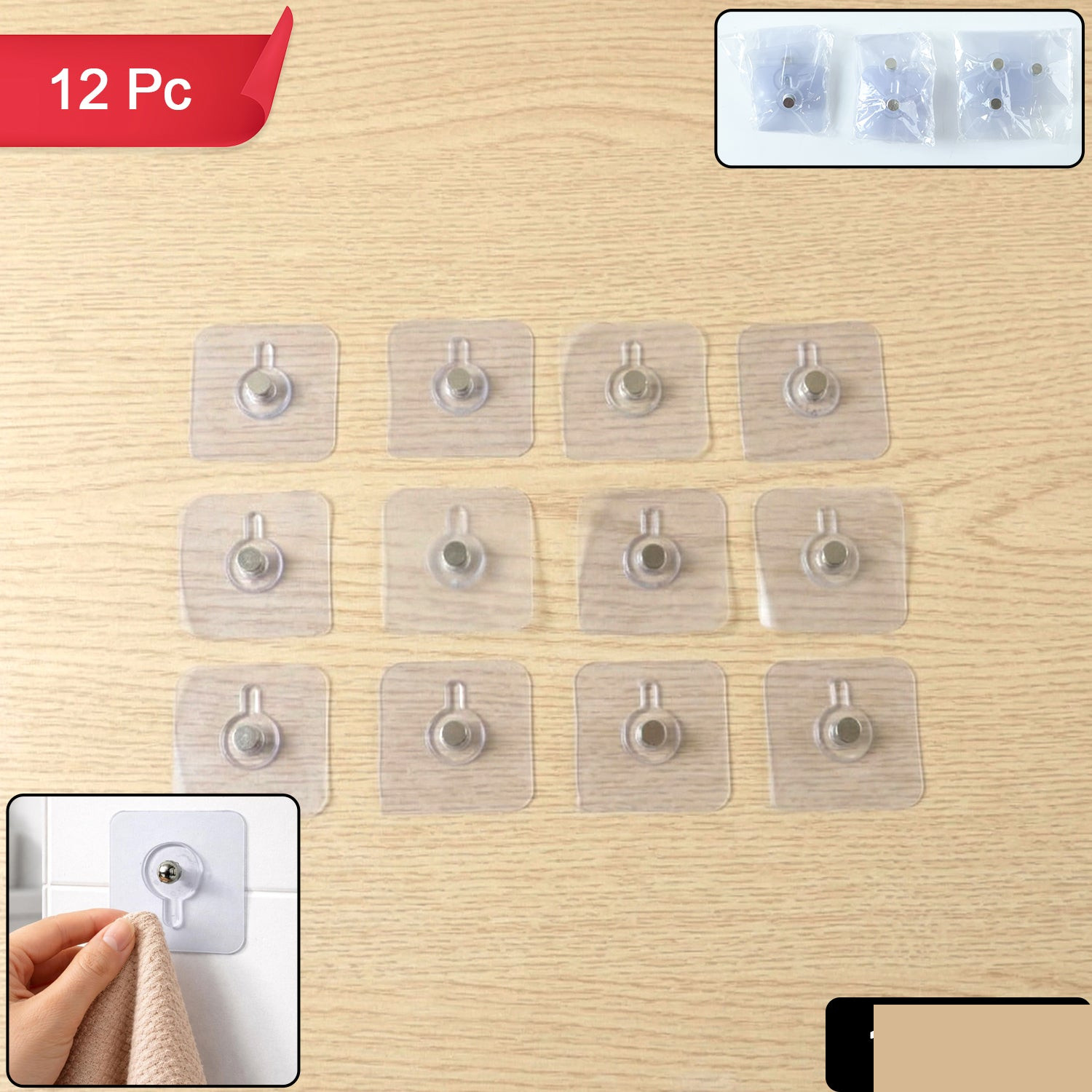 Transparent Self Adhesive Wall Hook Set (12 Pc) - Detailed Feature View 1
