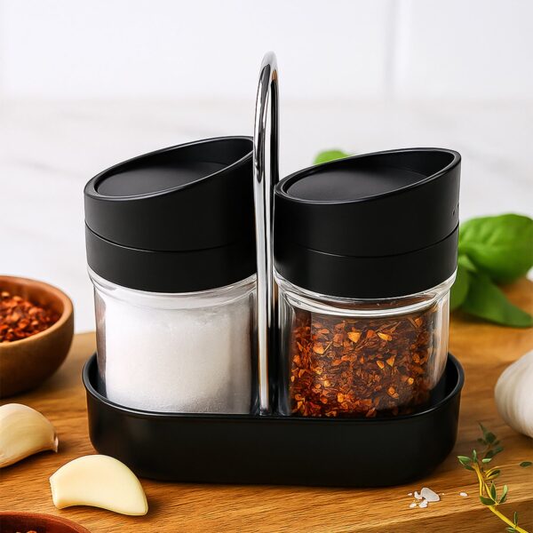 Apex Helix Salt N’ Pepper 2-Piece Plastic Jar Set with Stand