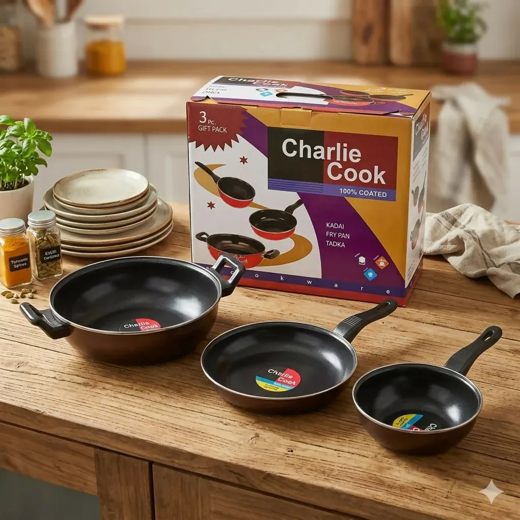 Durable Non-Stick Cookware Set: Frying Pan, Kadai & Tadka Pan for Everyday Cooking - Detailed Feature View 4