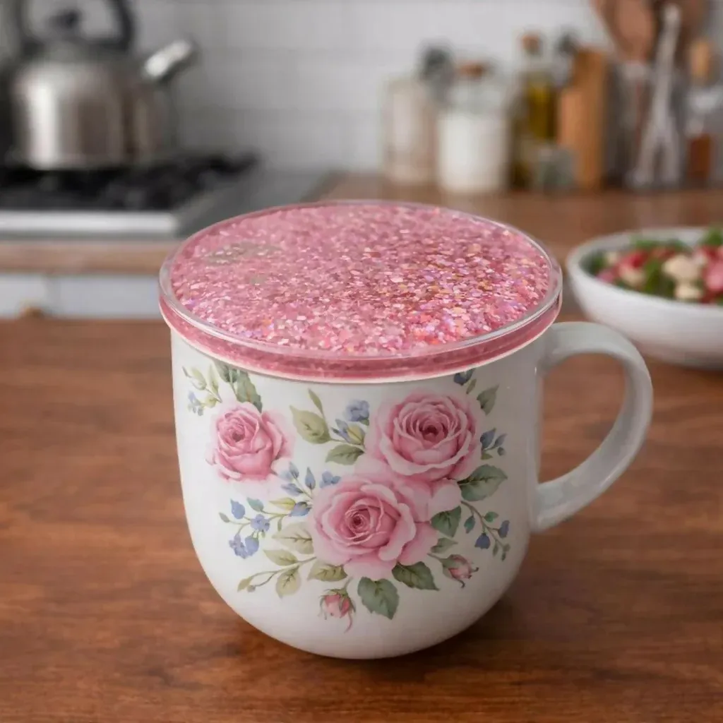 Premium Pink Glitter Resin Cup Lid and Coaster Set for Mug Cover - Buy Online at Alikart