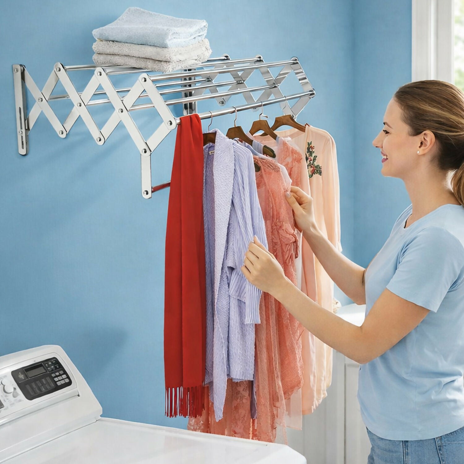 Premium Heavy Duty Stainless Steel Foldable Wall Mounted Cloth Drying Stand 8 Rods - Buy Online at Alikart