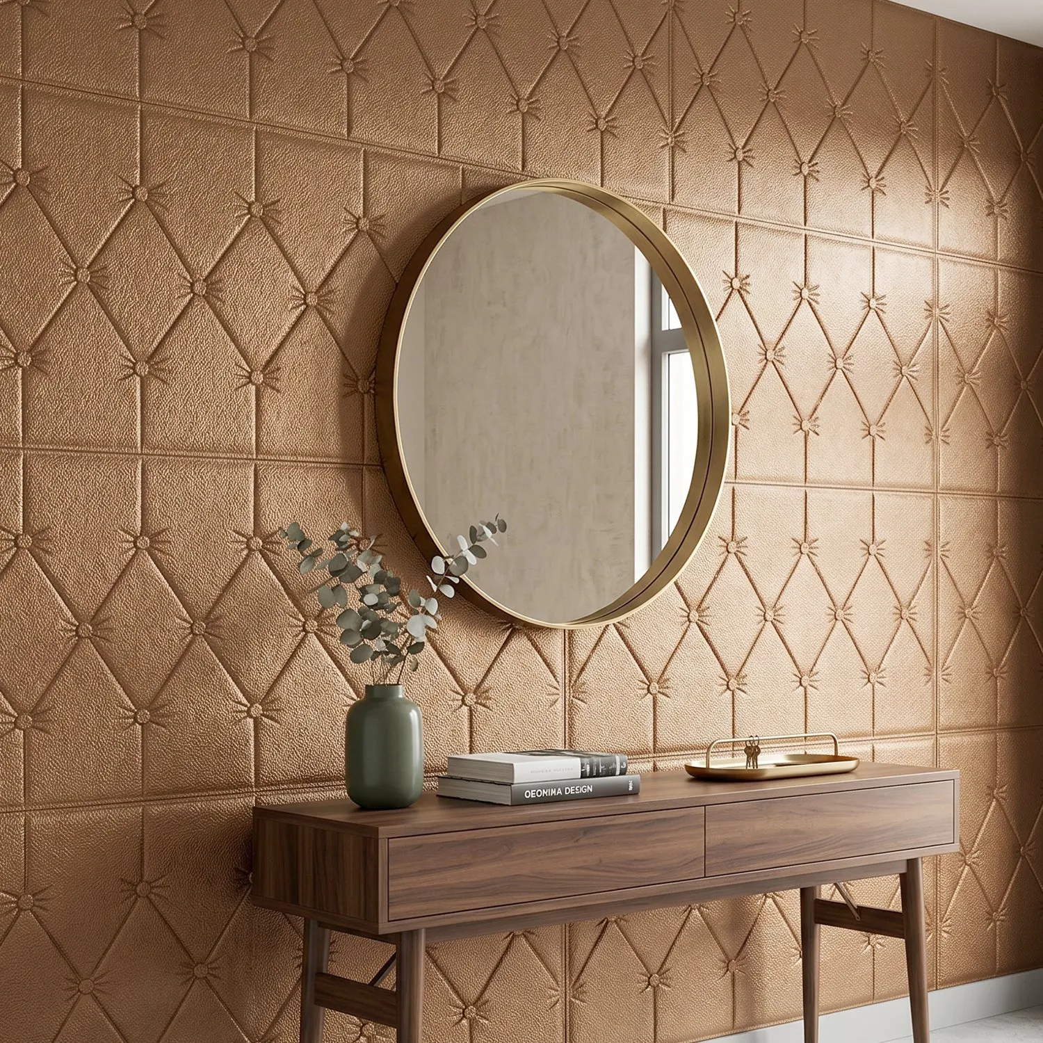 Self Adhesive 3D Foam Wall Panel Cushion Wallpaper (1 Pc, Brown, 69x35 Cm) - Detailed Feature View 3