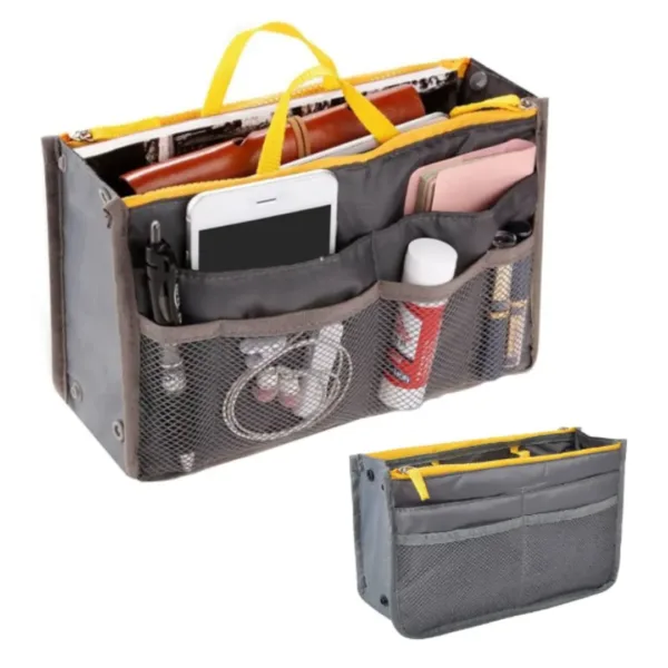 Folding Toiletry Bag – Women’s Handbag Organizer Insert with 13 Pockets, Large Capacity, Zipper & Handle (Random color-Pack of 1)