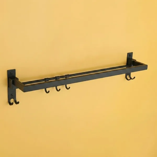 Wall Mounted Stainless Steel Towel Rod with Hooks Space Saving Bathroom Organizer