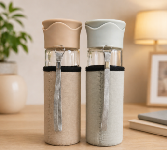 Glass Water Bottle with Sleeve and Strap for Daily Use