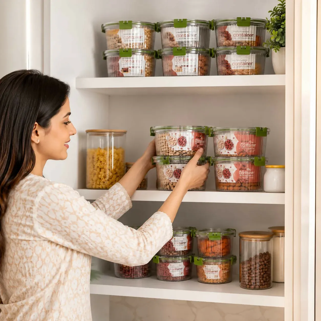 Bingo 3-Piece Premium Food Storage Container Set (1600ml Each) | Airtight 4-Way Lock & Leak-Proof | BPA-Free Food Grade Material | Refrigerator Safe & Space Saving Clear Jars - Detailed Feature View 5